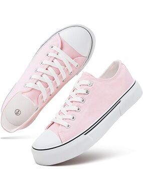 Women's Pink Low White Upper Sneakers Slip On Top Canvas Tennis Shoes